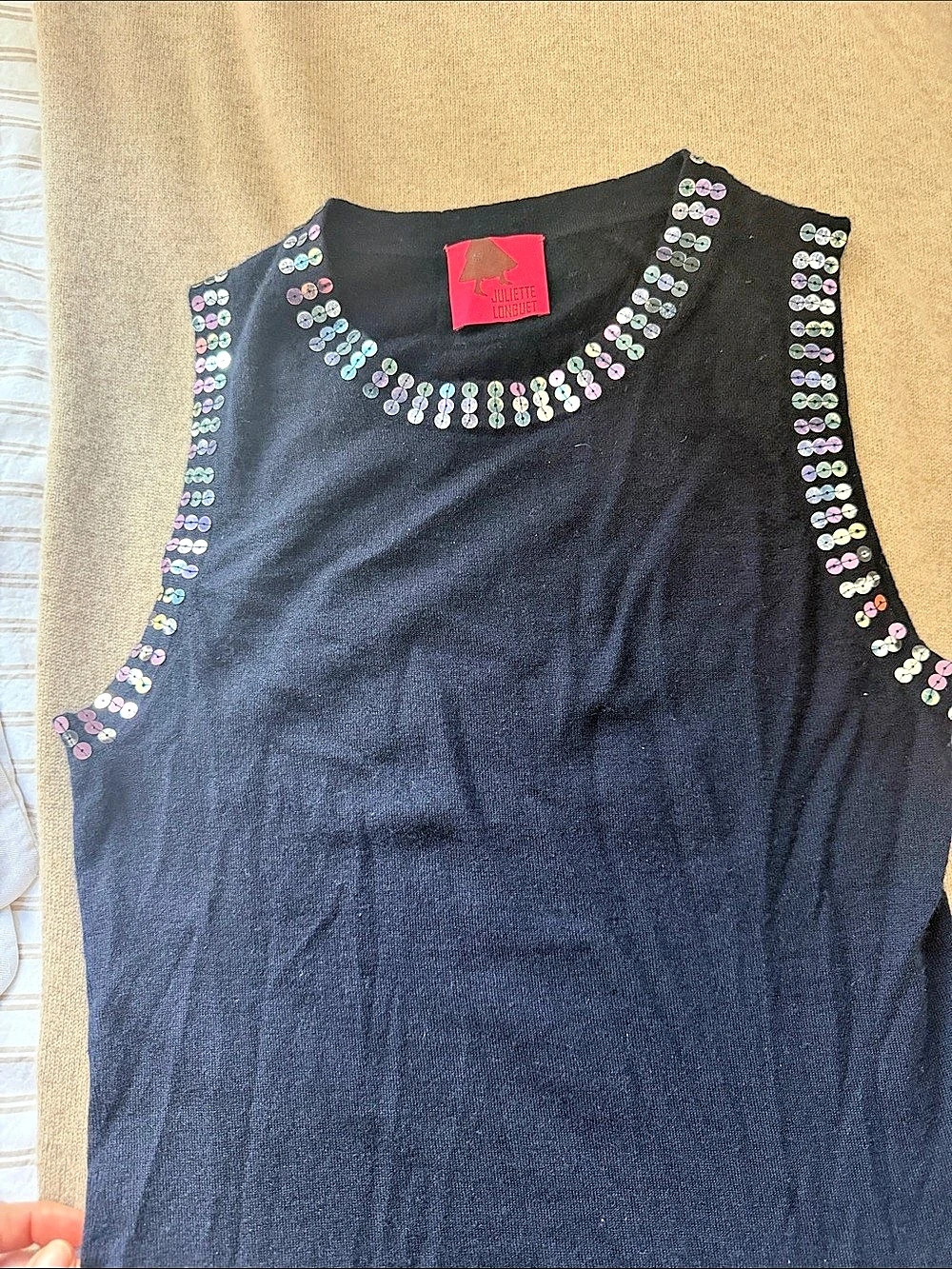 Juliette Longuet Cashmere Sequin Neckline Sweater Size Small